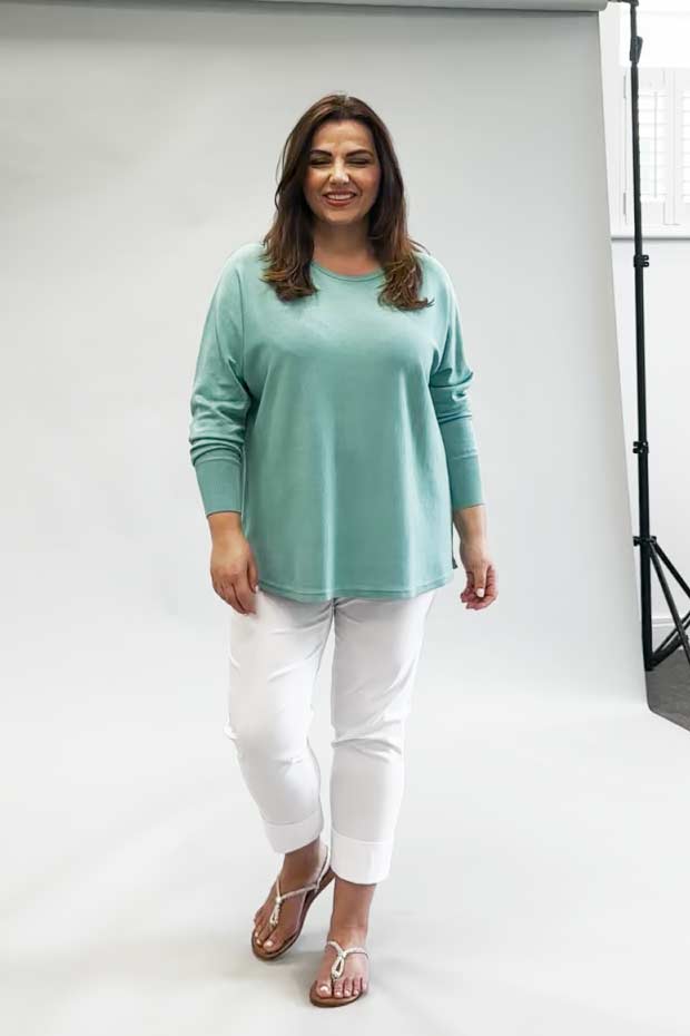 Wasabi Samanda 1 button back jumper - aqua melange