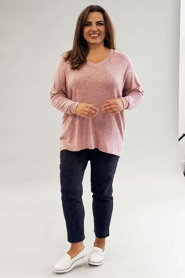 Wasabi Simone 1 v neck jumper - blush melange