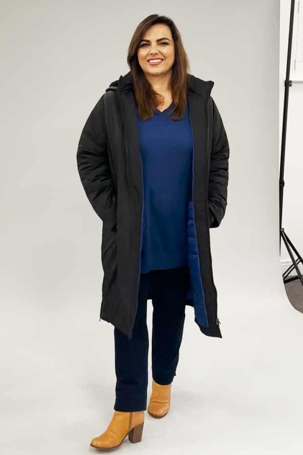 Ciso long padded coat - black with blue lining