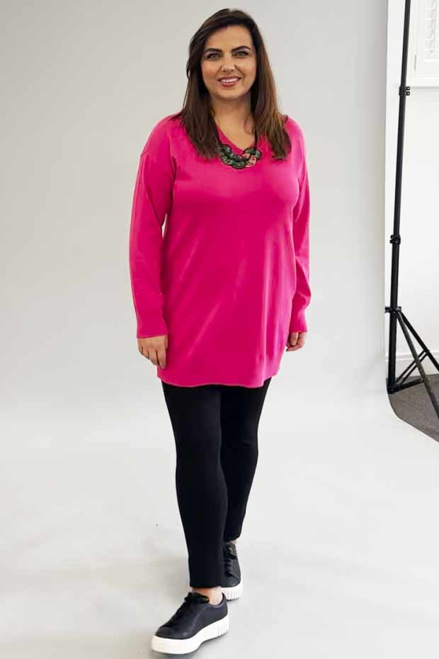 Ciso v neck jumper - pink melange