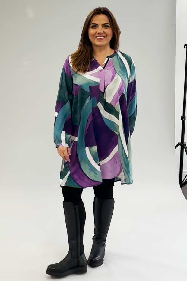 Via Appia abstract tunic/dress - green/purple