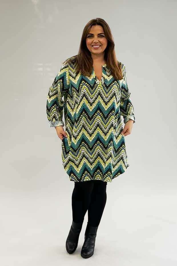 Via Appia zig zag long tunic/dress - green