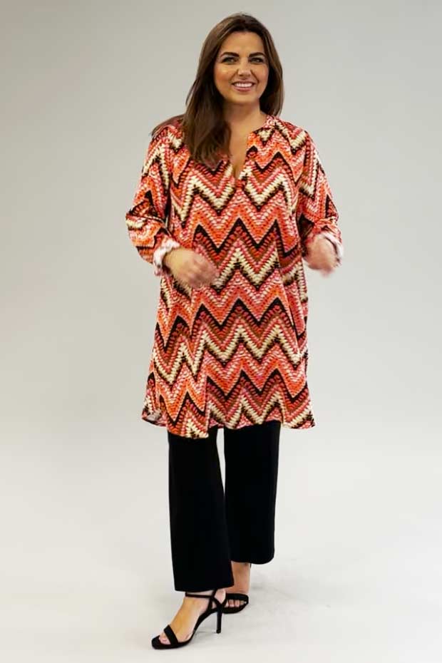 Via Appia zig zag long tunic/dress - coral