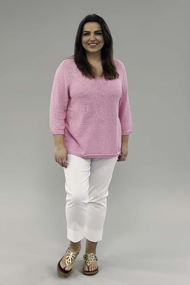 Via Appia v neck jumper - rose pink