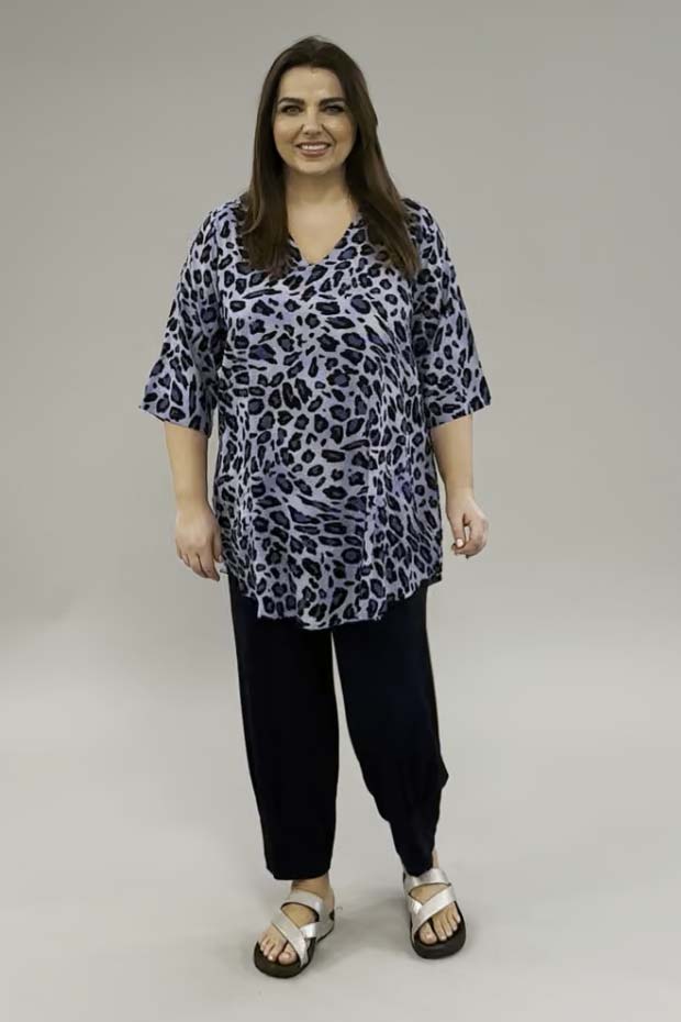 Angel Circle v neck tunic - blue leopard