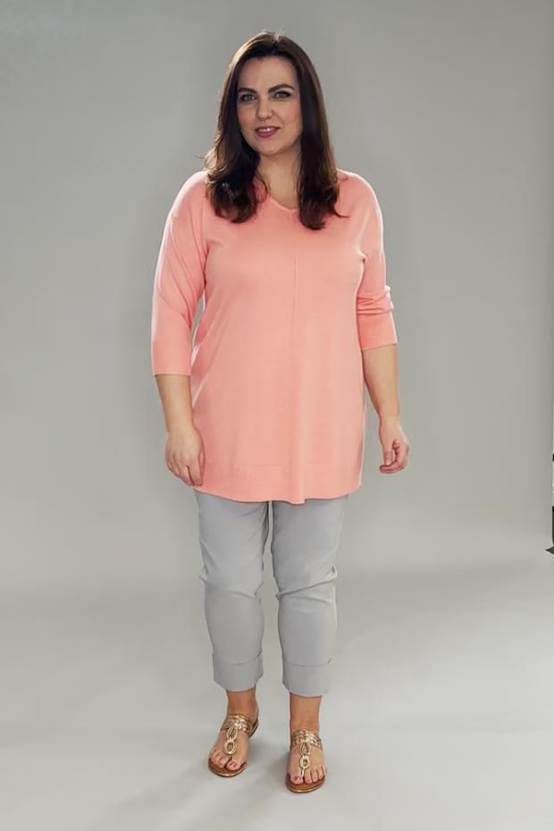 Ciso v neck jumper - coral melange