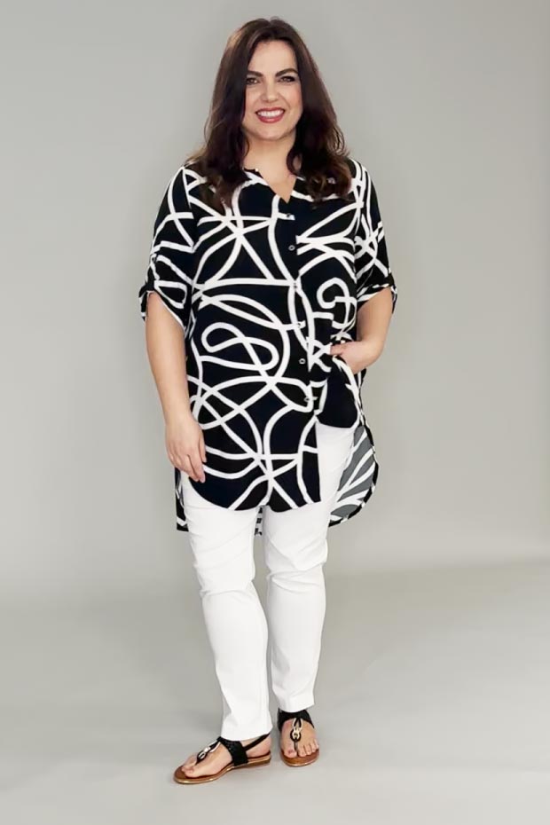 Doris Streich long 'scribble' shirt - black/white