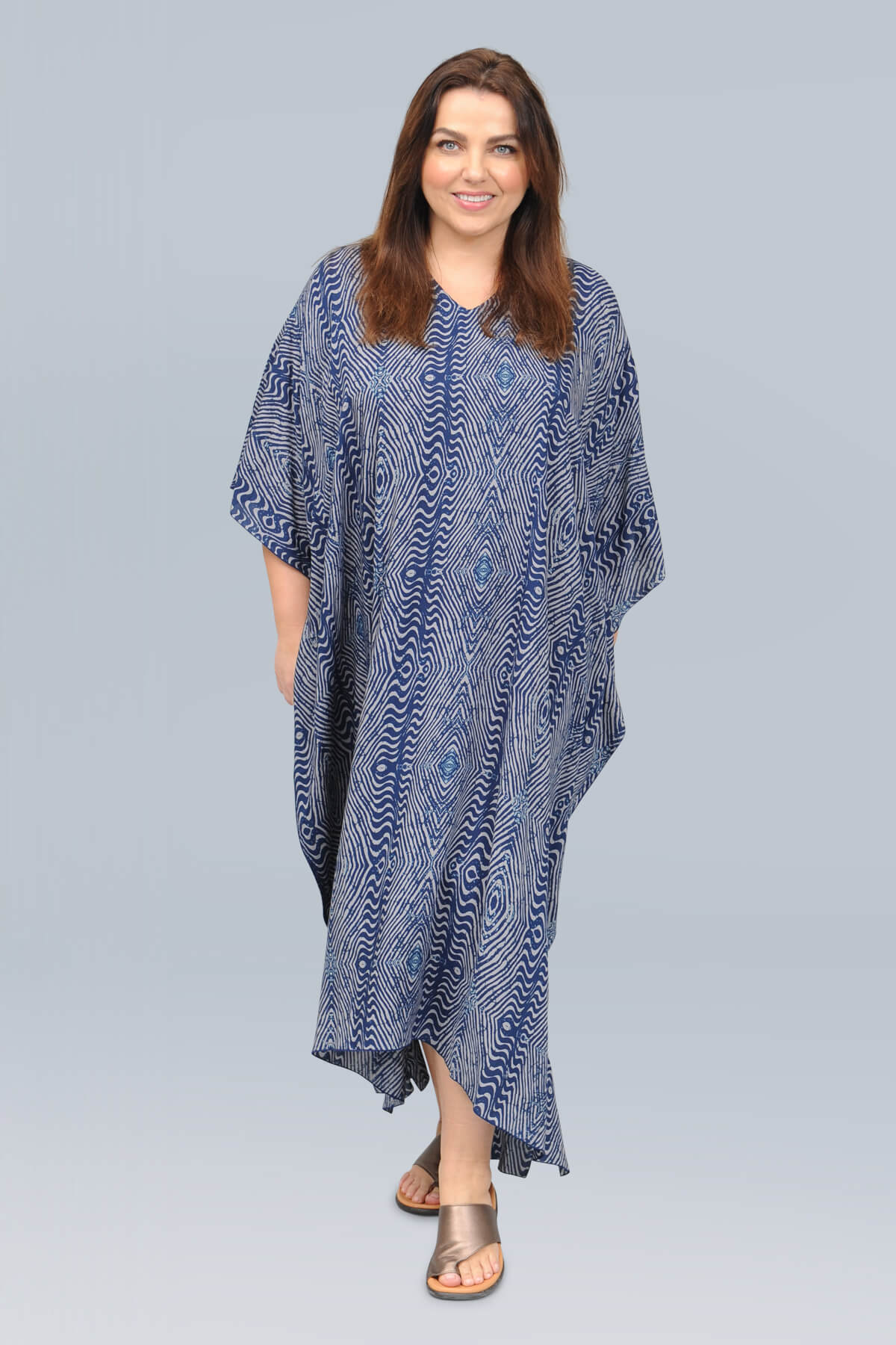 Angel Circle long kaftan - navy/grey