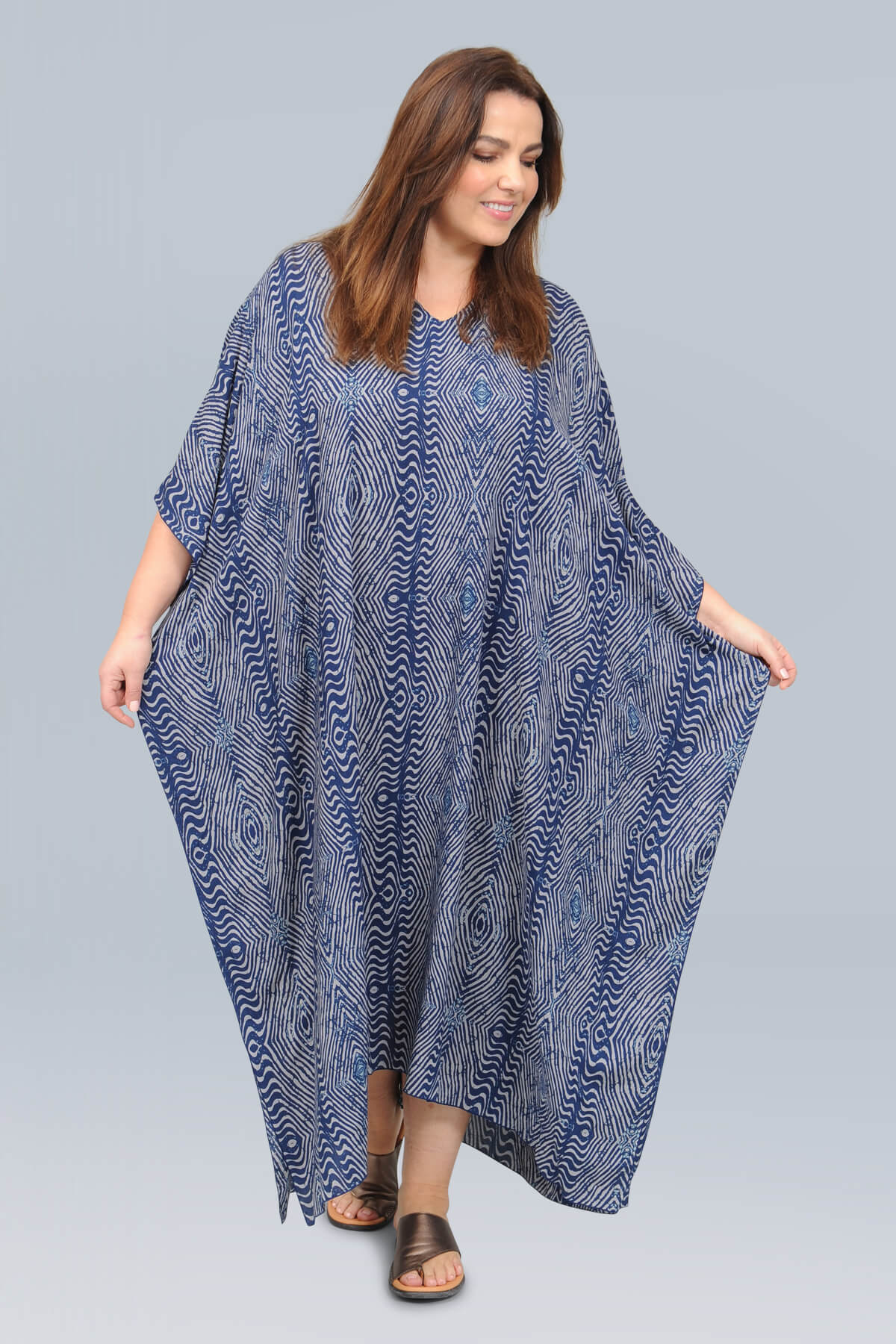 Angel Circle long kaftan - navy/grey