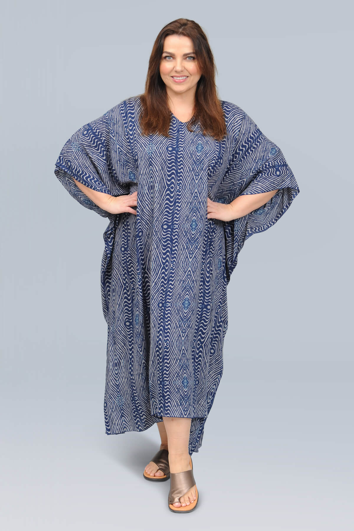 Angel Circle long kaftan - navy/grey