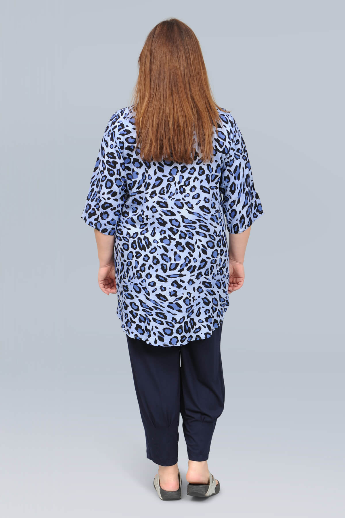 Angel Circle v neck tunic - blue leopard