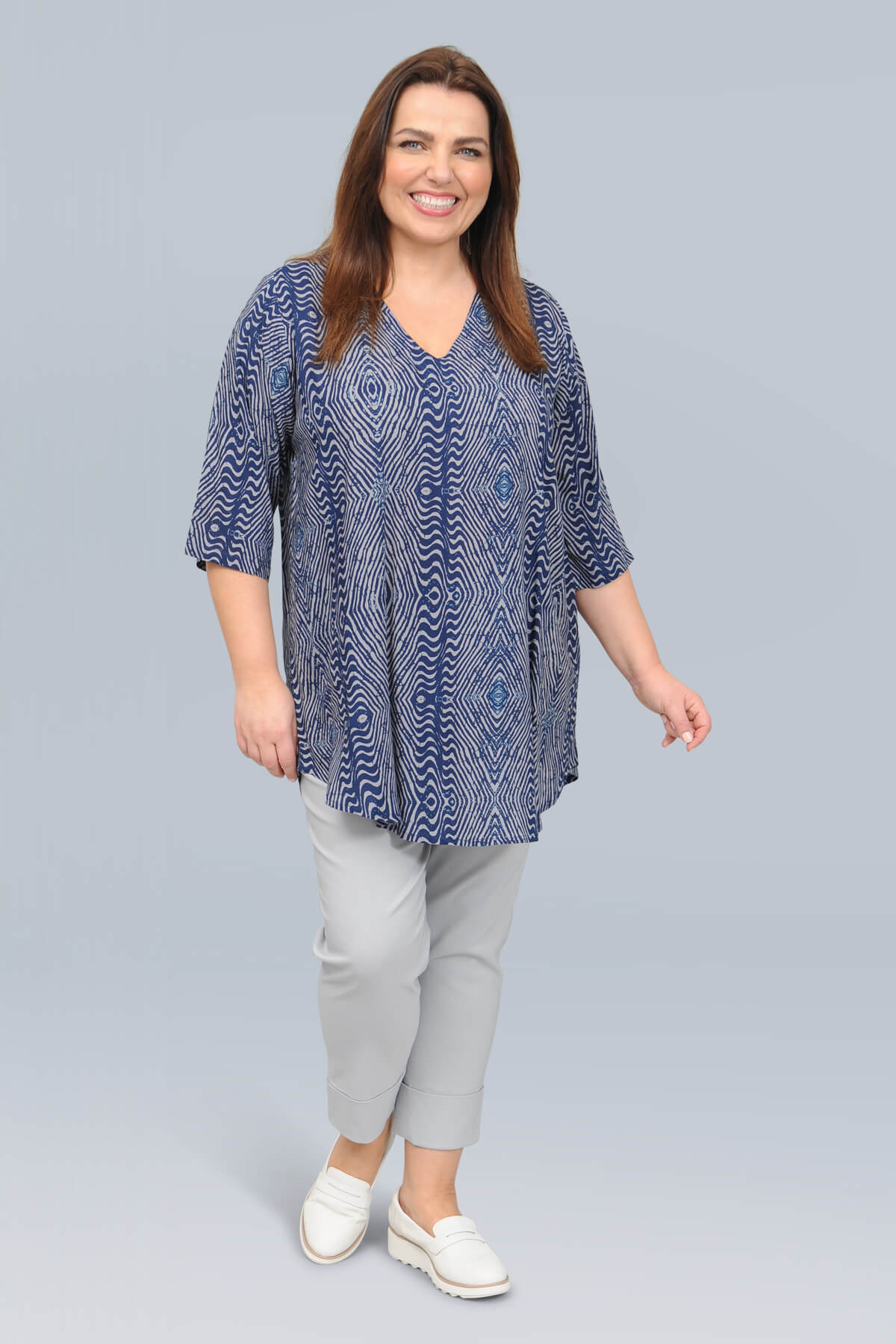 Angel Circle v neck tunic - navy/grey