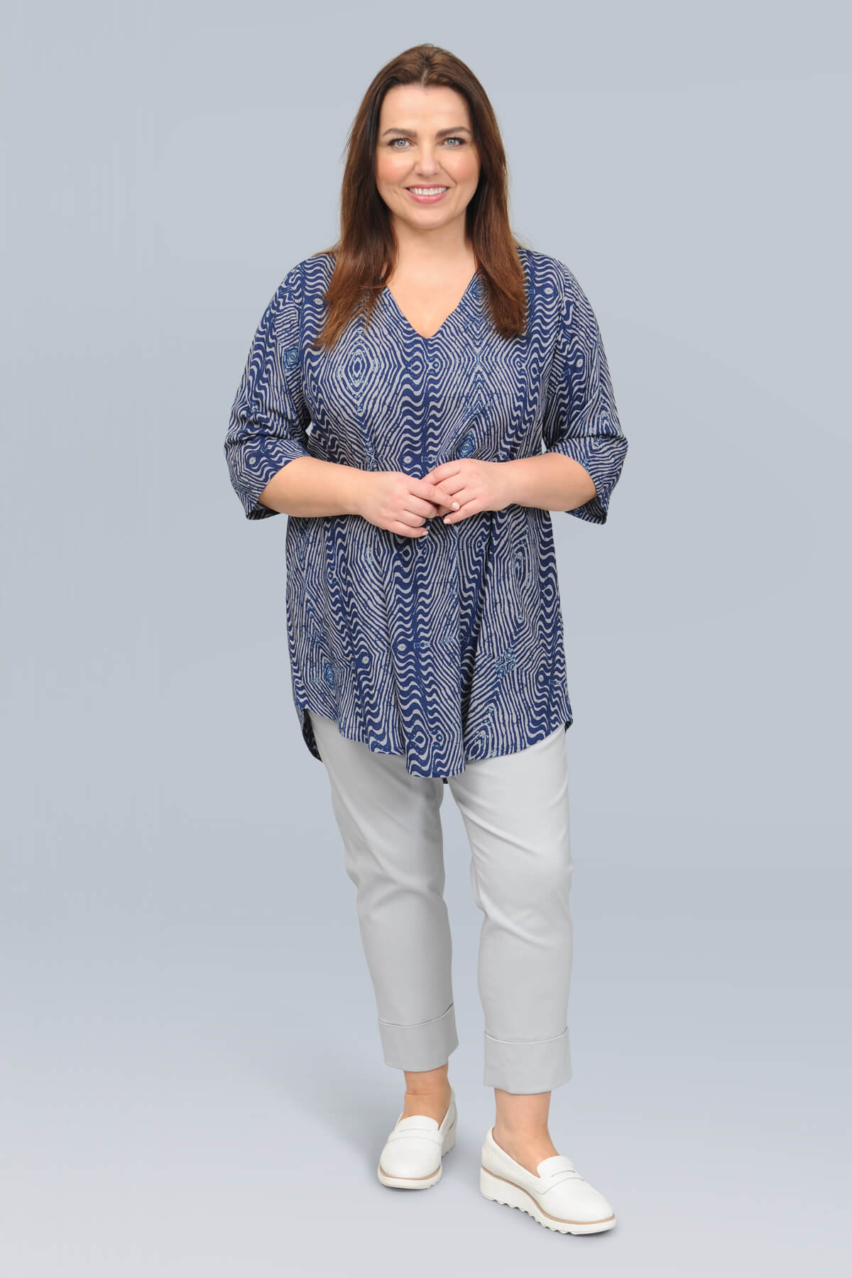 Angel Circle v neck tunic - navy/grey