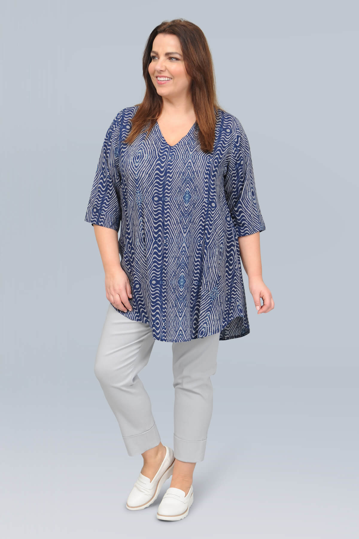 Angel Circle v neck tunic - navy/grey