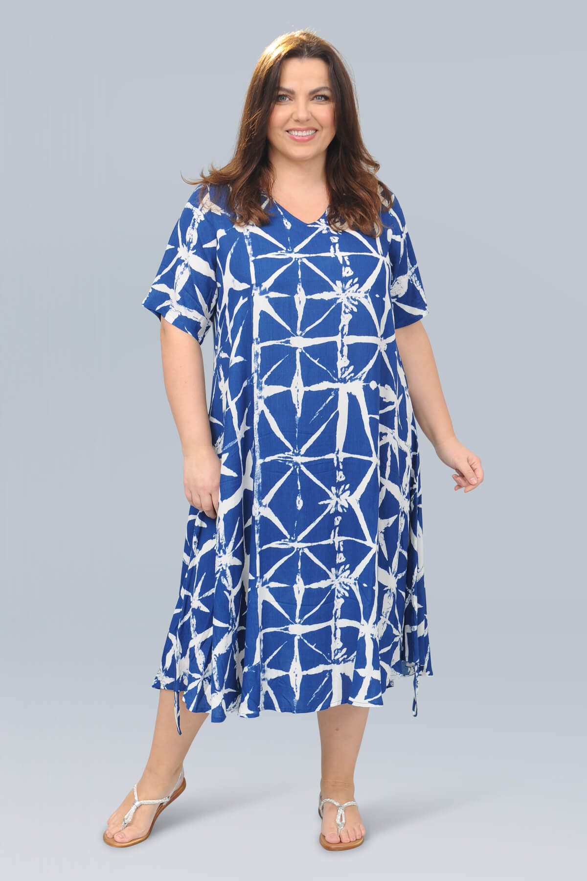 Angel Circle short sleeve dress - blue/white