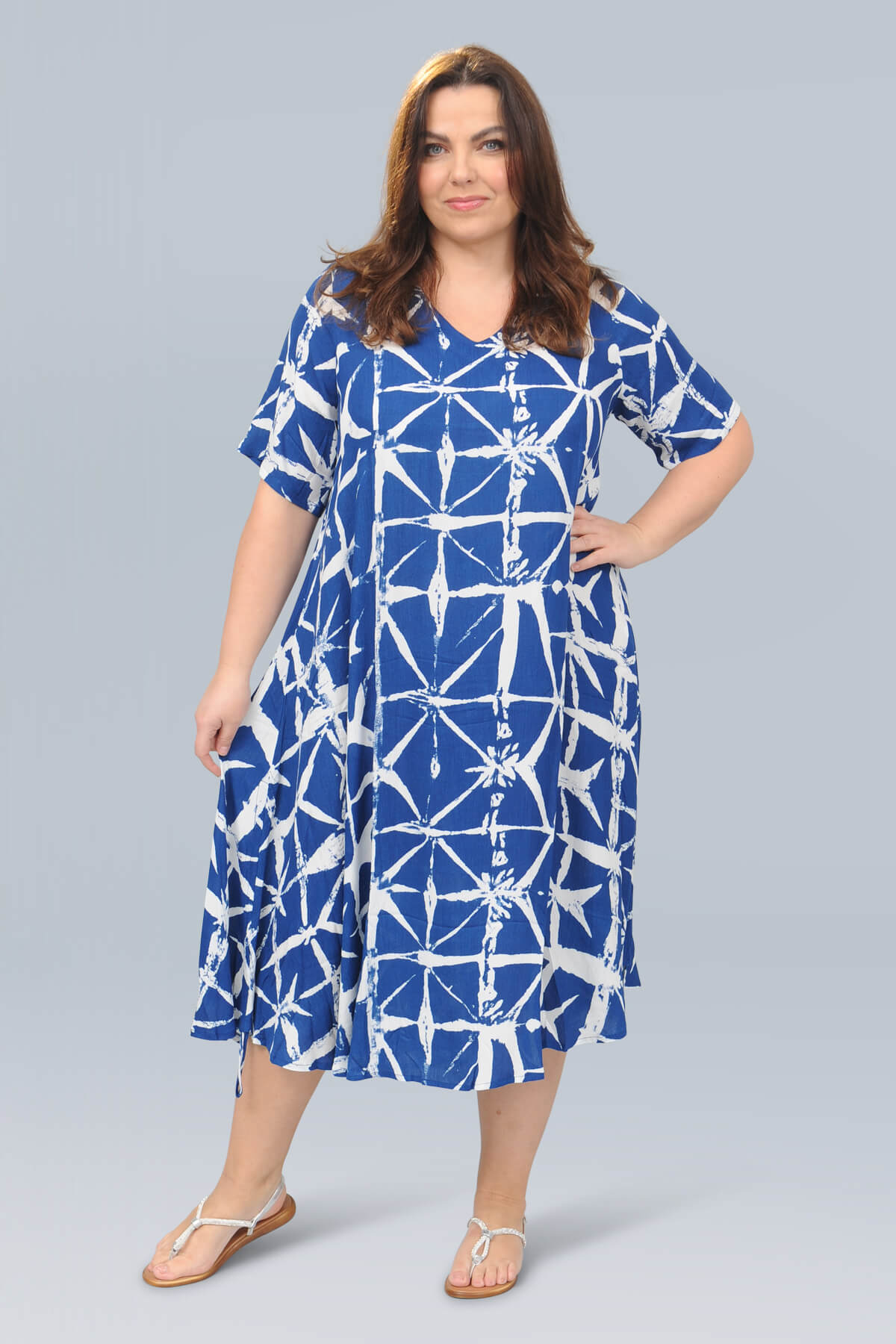 Angel Circle short sleeve dress - blue/white