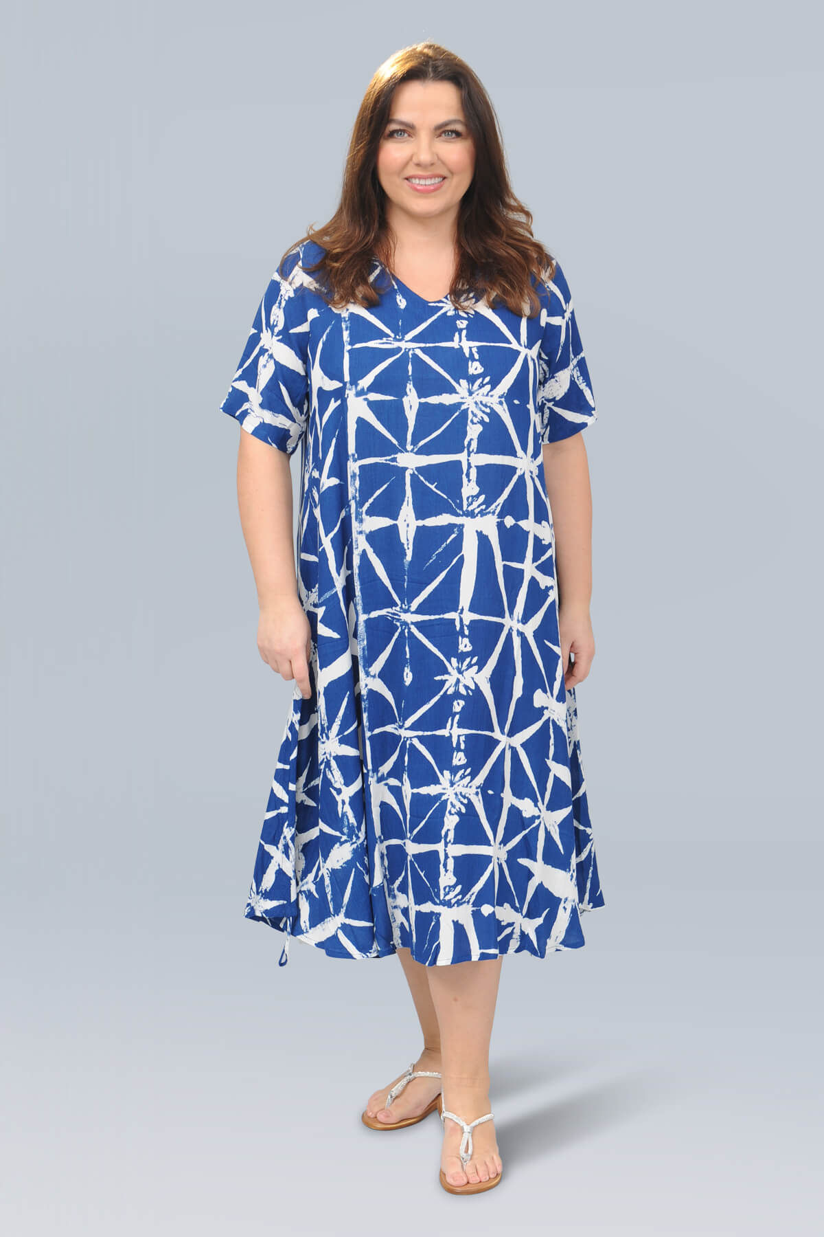 Angel Circle short sleeve dress - blue/white