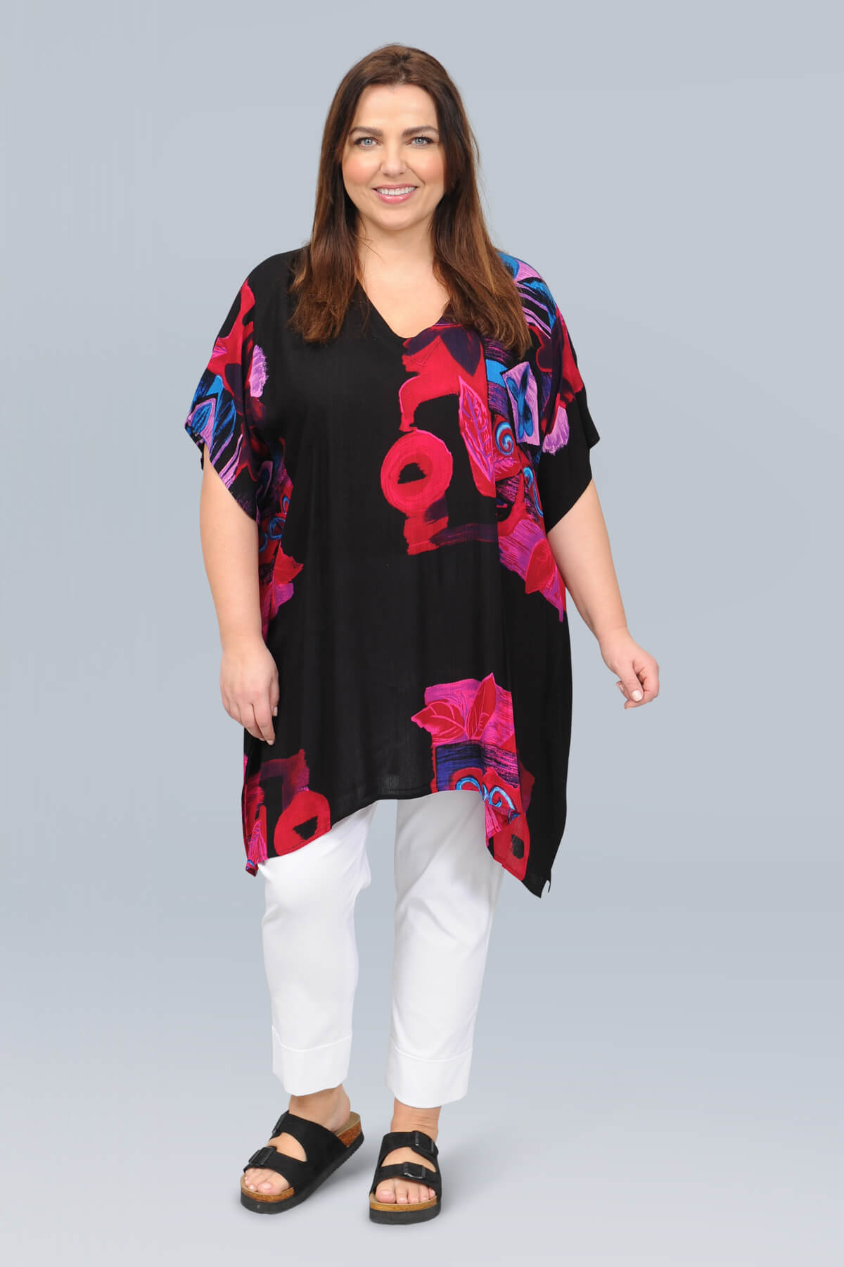 Angel Circle square poncho - abstract pink