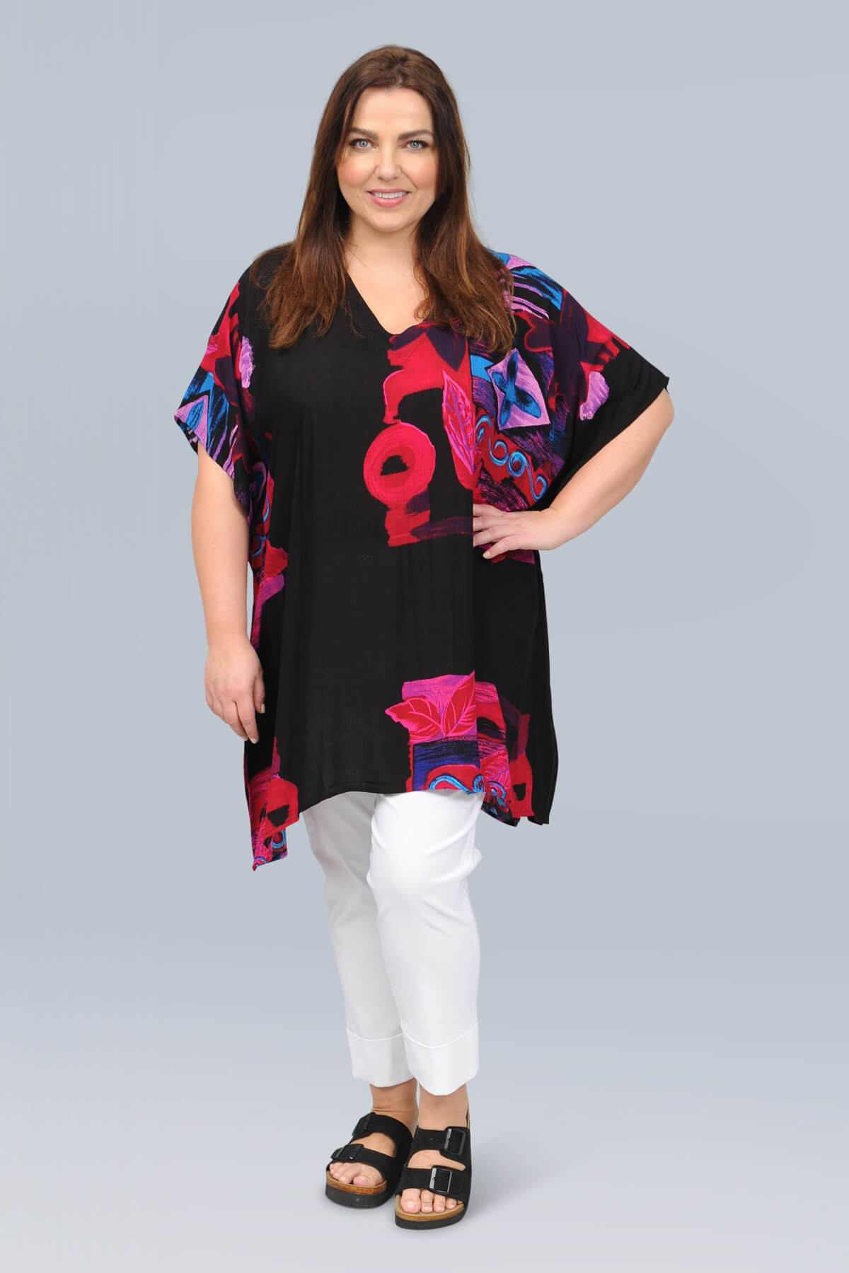 Angel Circle square poncho - abstract pink