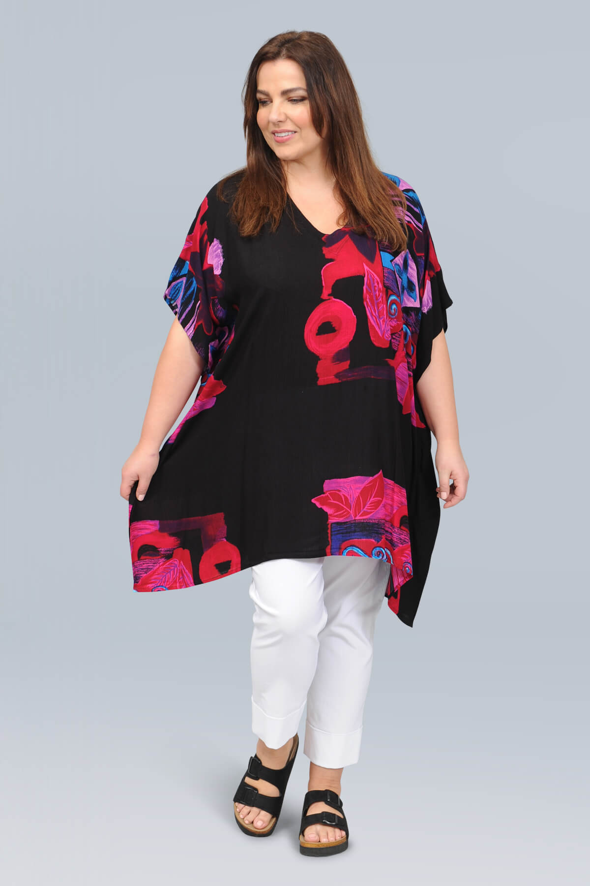 Angel Circle square poncho - abstract pink