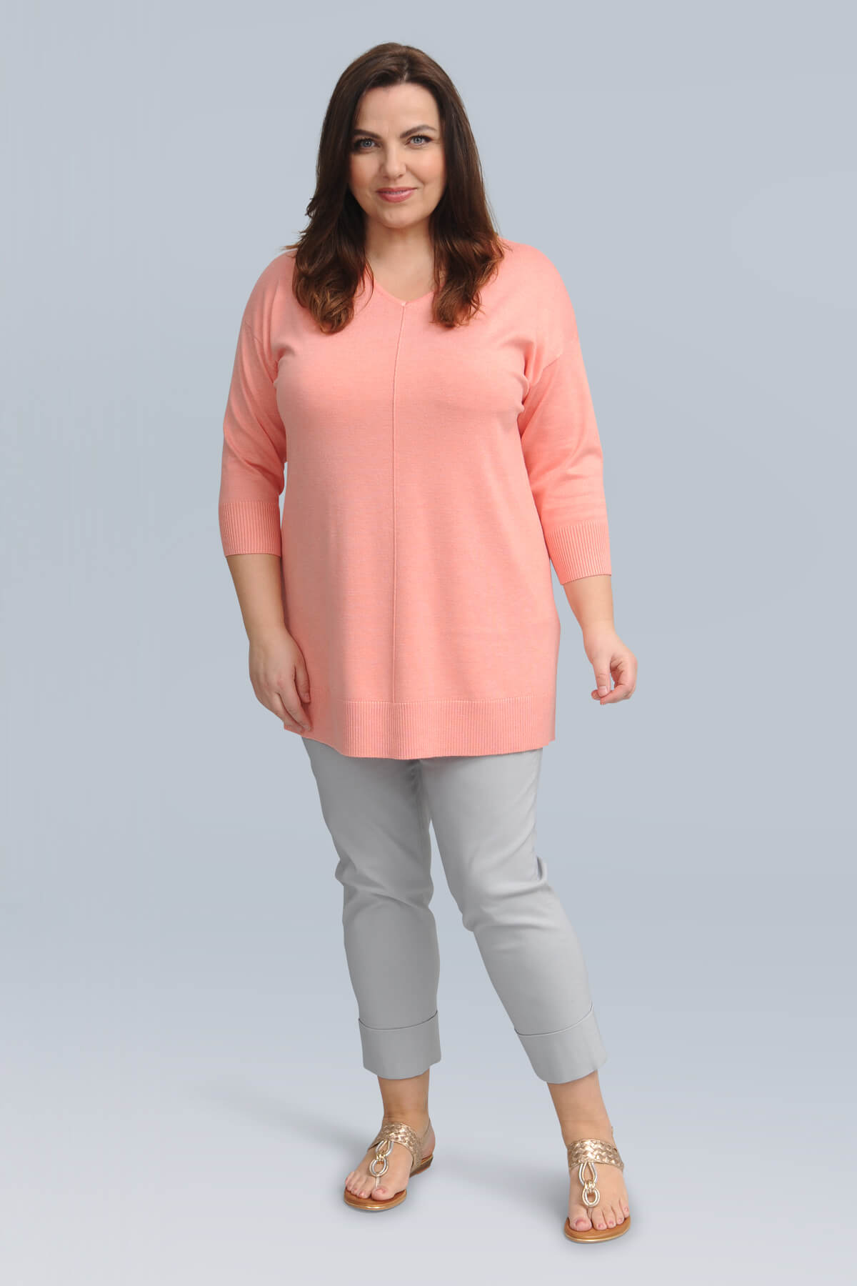 Ciso v neck jumper - coral melange