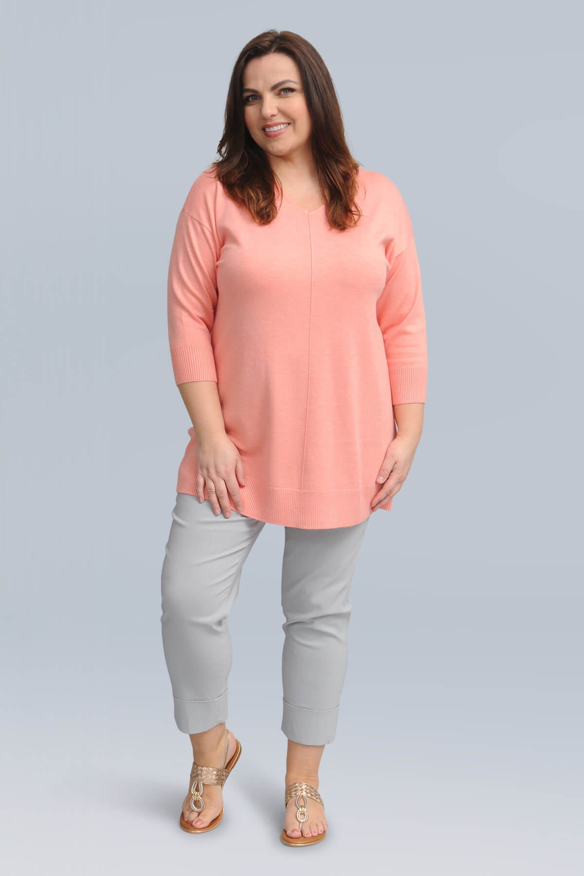 Ciso v neck jumper - coral melange