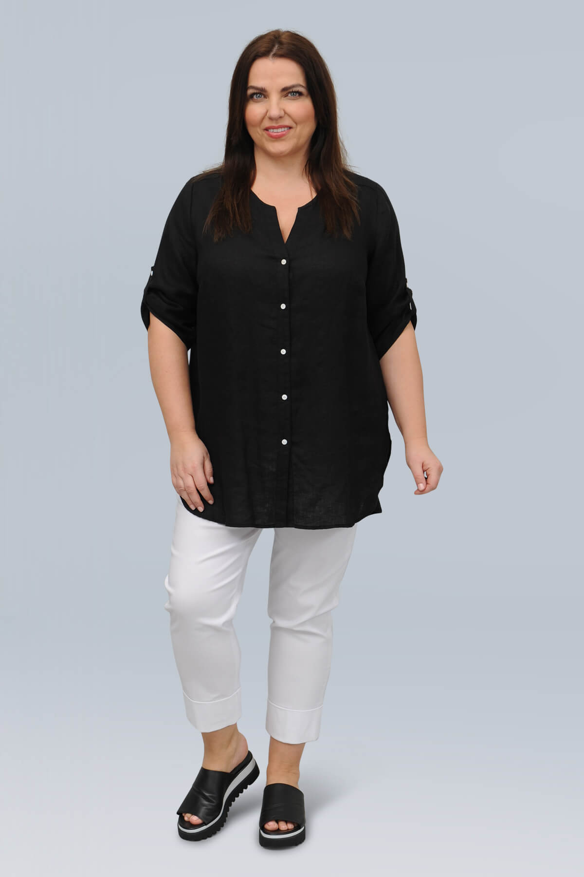 Doris Streich long linen shirt - black