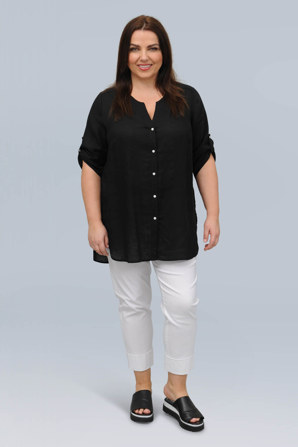 Doris Streich long linen shirt - black