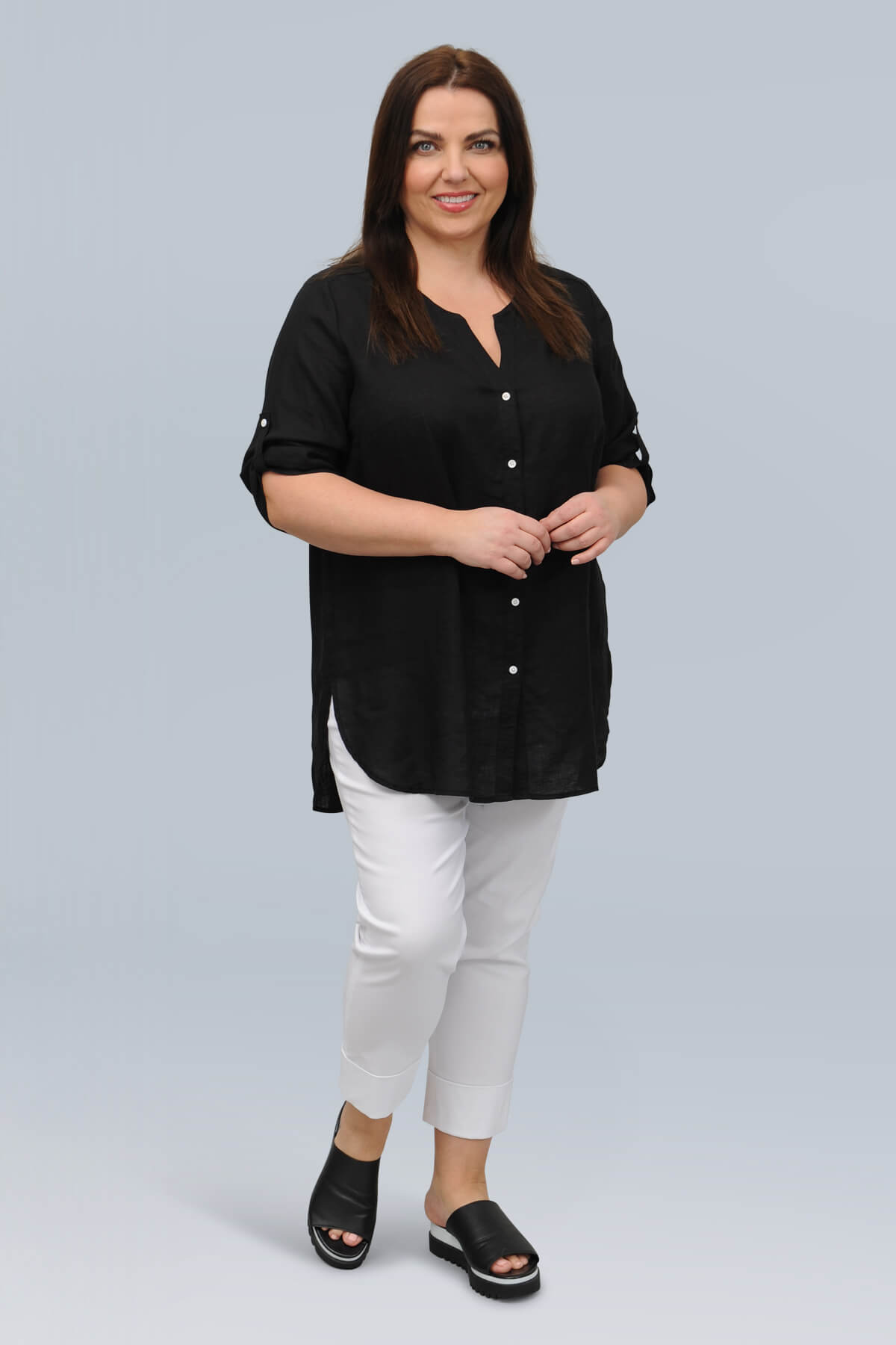 Doris Streich long linen shirt - black