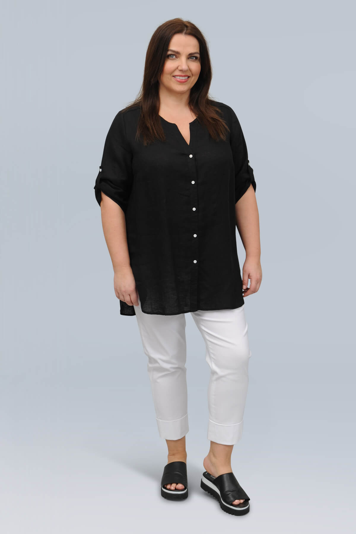 Doris Streich long linen shirt - black