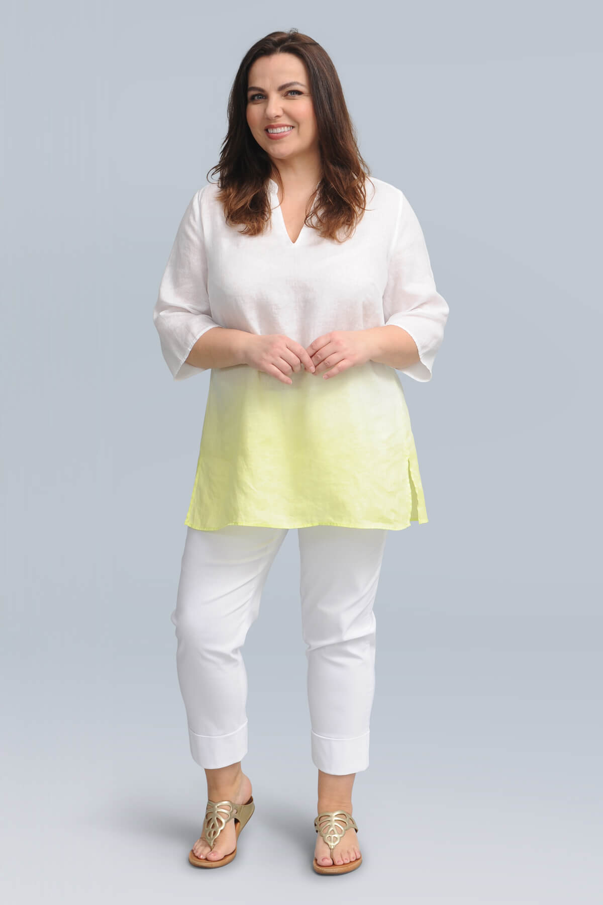 Doris Streich 'shaded' linen tunic - lemon/white