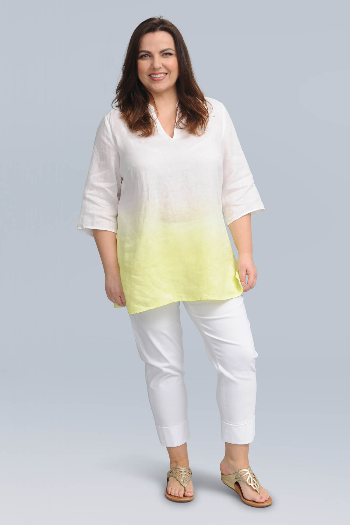 Doris Streich 'shaded' linen tunic - lemon/white