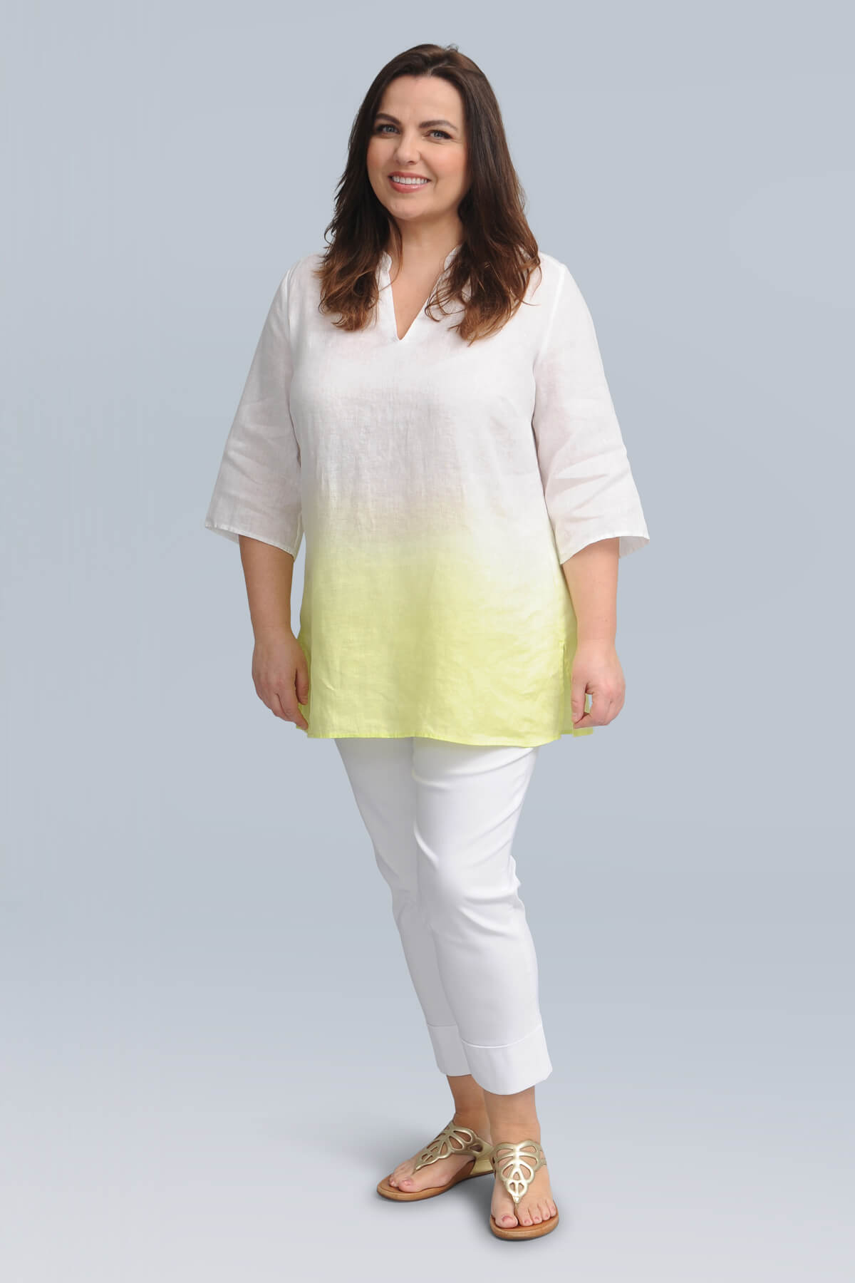 Doris Streich 'shaded' linen tunic - lemon/white