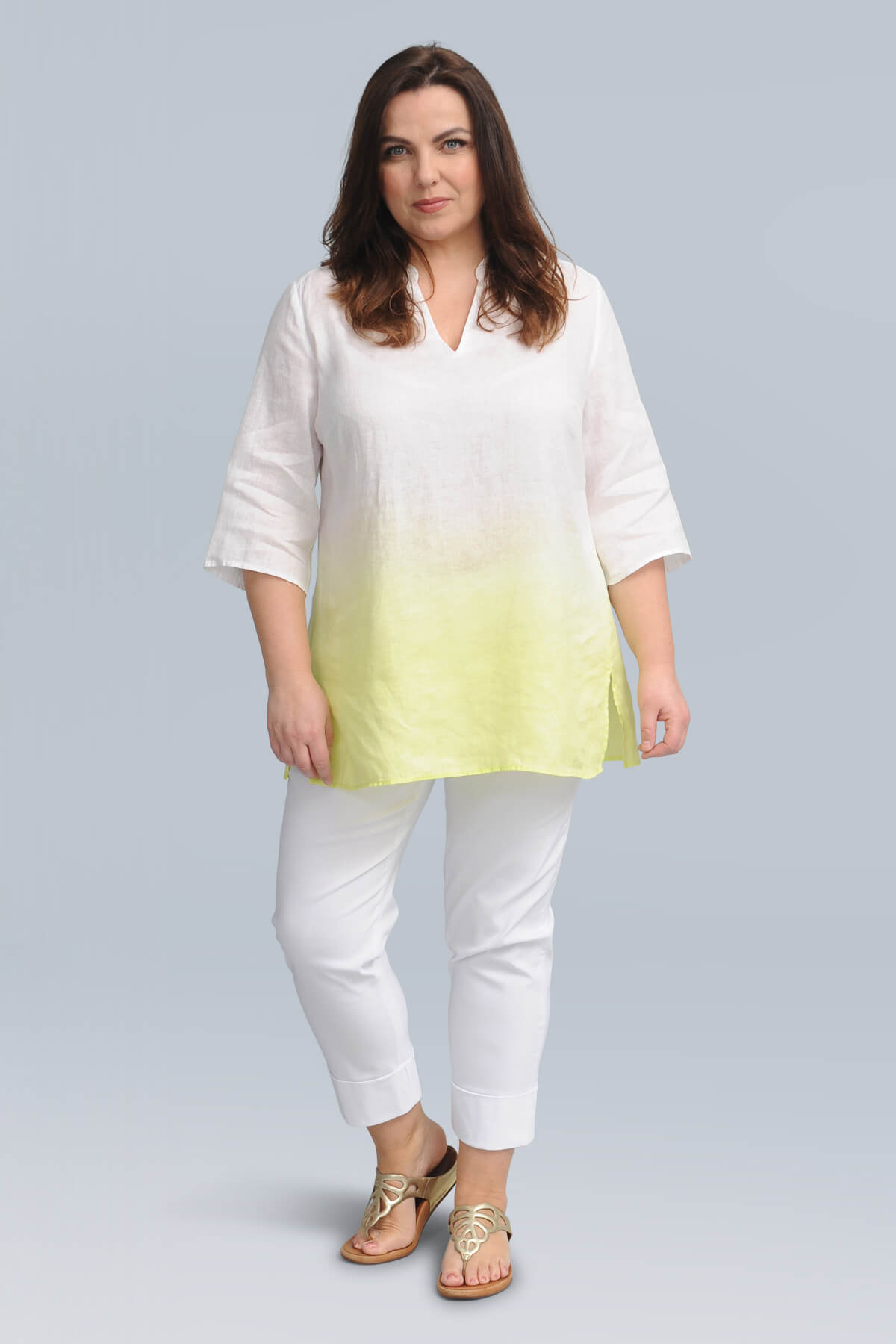 Doris Streich 'shaded' linen tunic - lemon/white