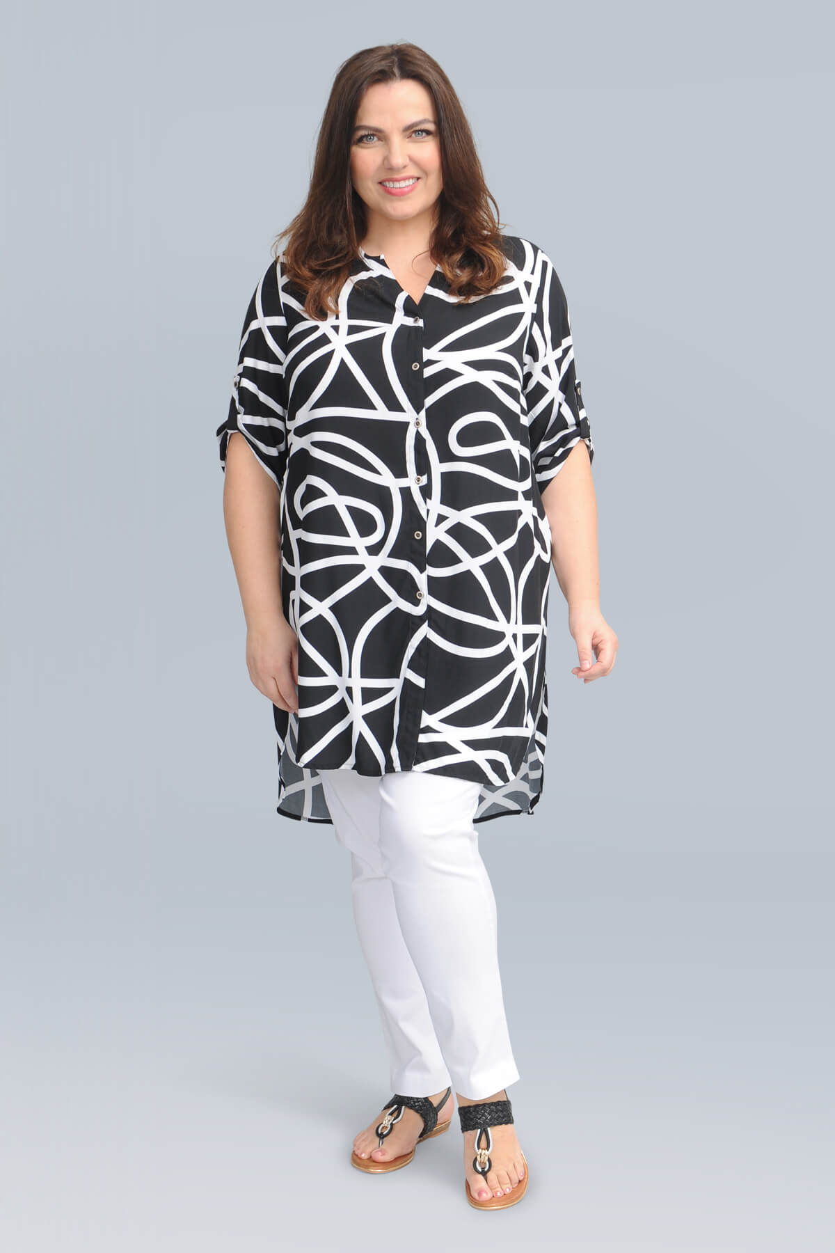 Doris Streich long 'scribble' shirt - black/white