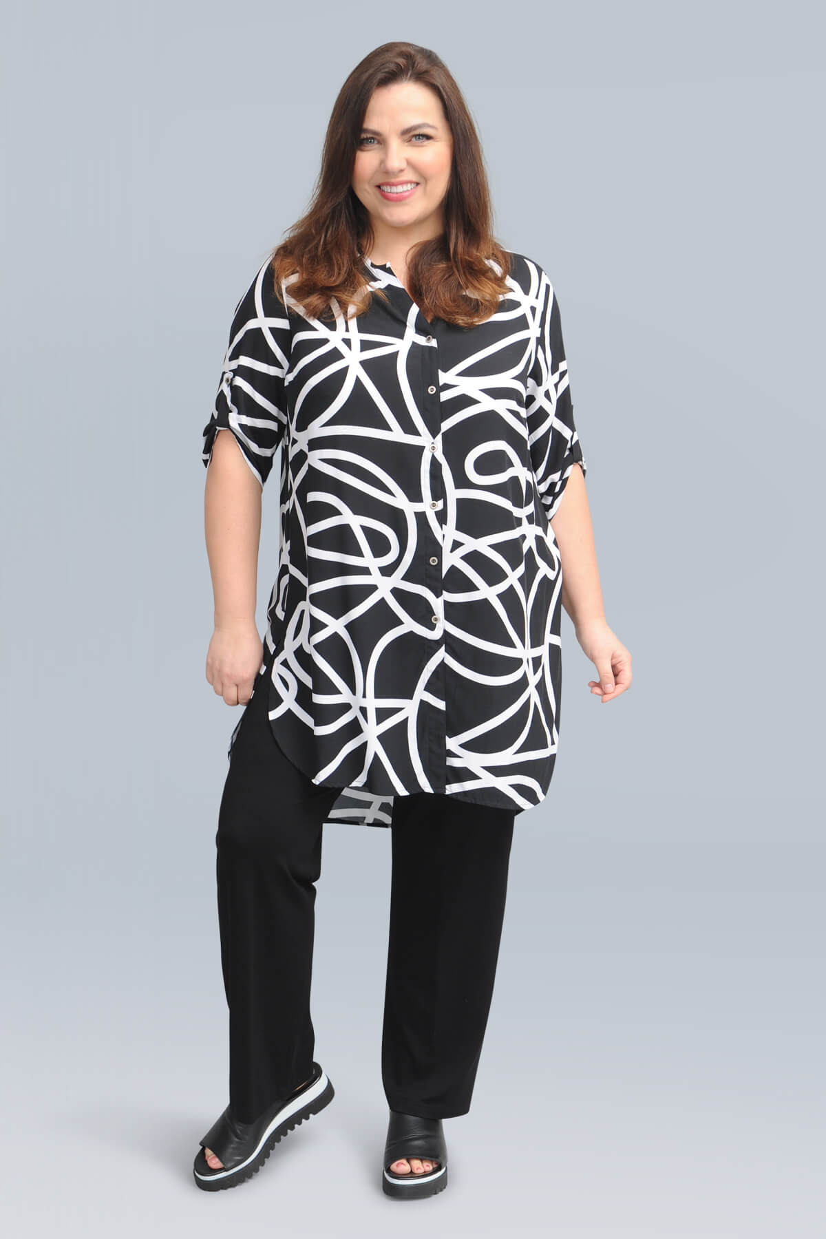 Doris Streich long 'scribble' shirt - black/white