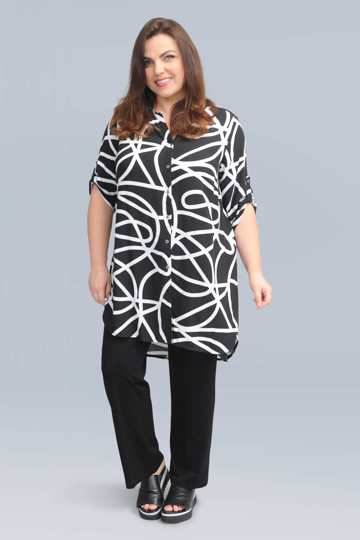 Doris Streich long 'scribble' shirt - black/white