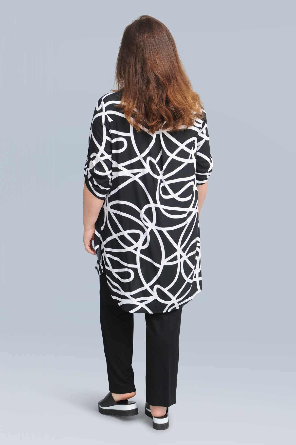 Doris Streich long 'scribble' shirt - black/white