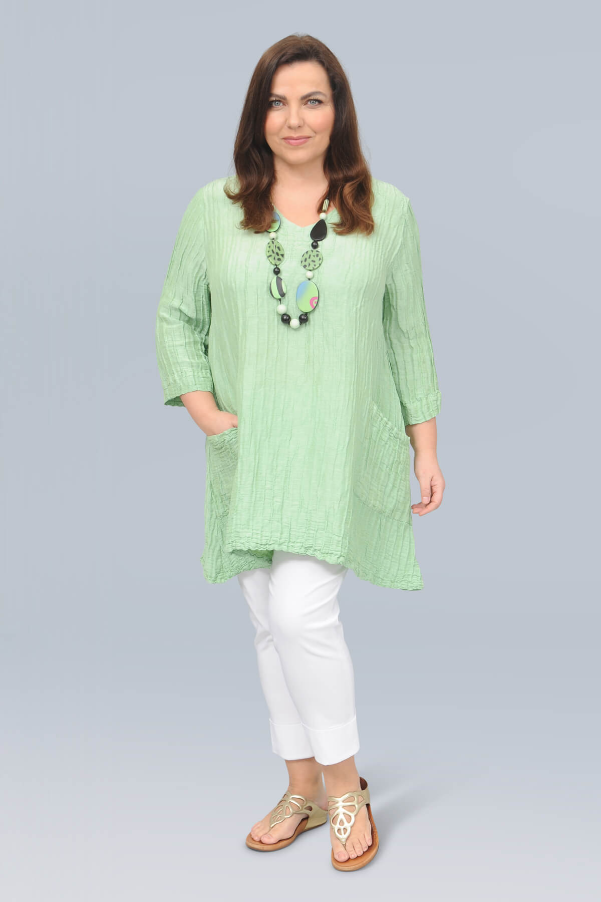 Grizas two pocket v neck tunic - green sorbet