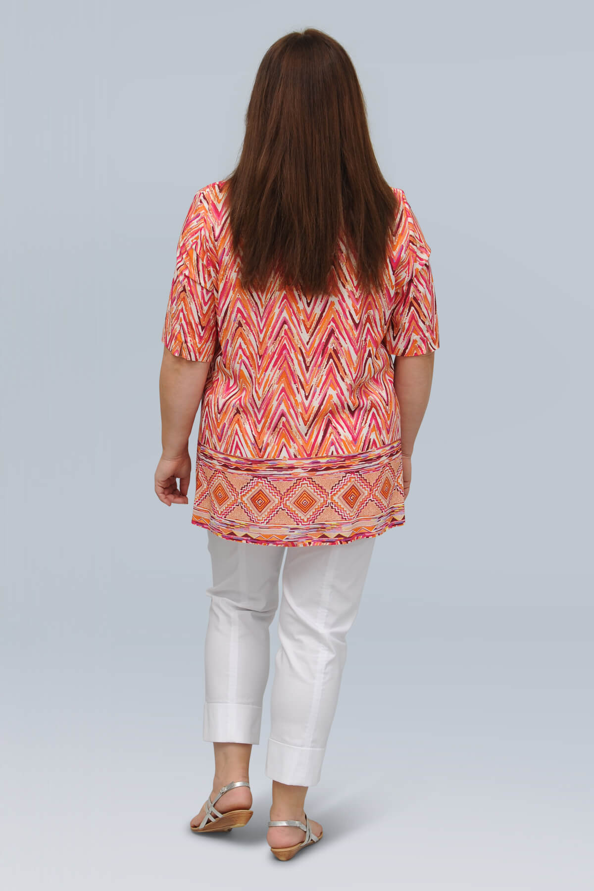 K J Brand zig zag silky tunic - pink/orange