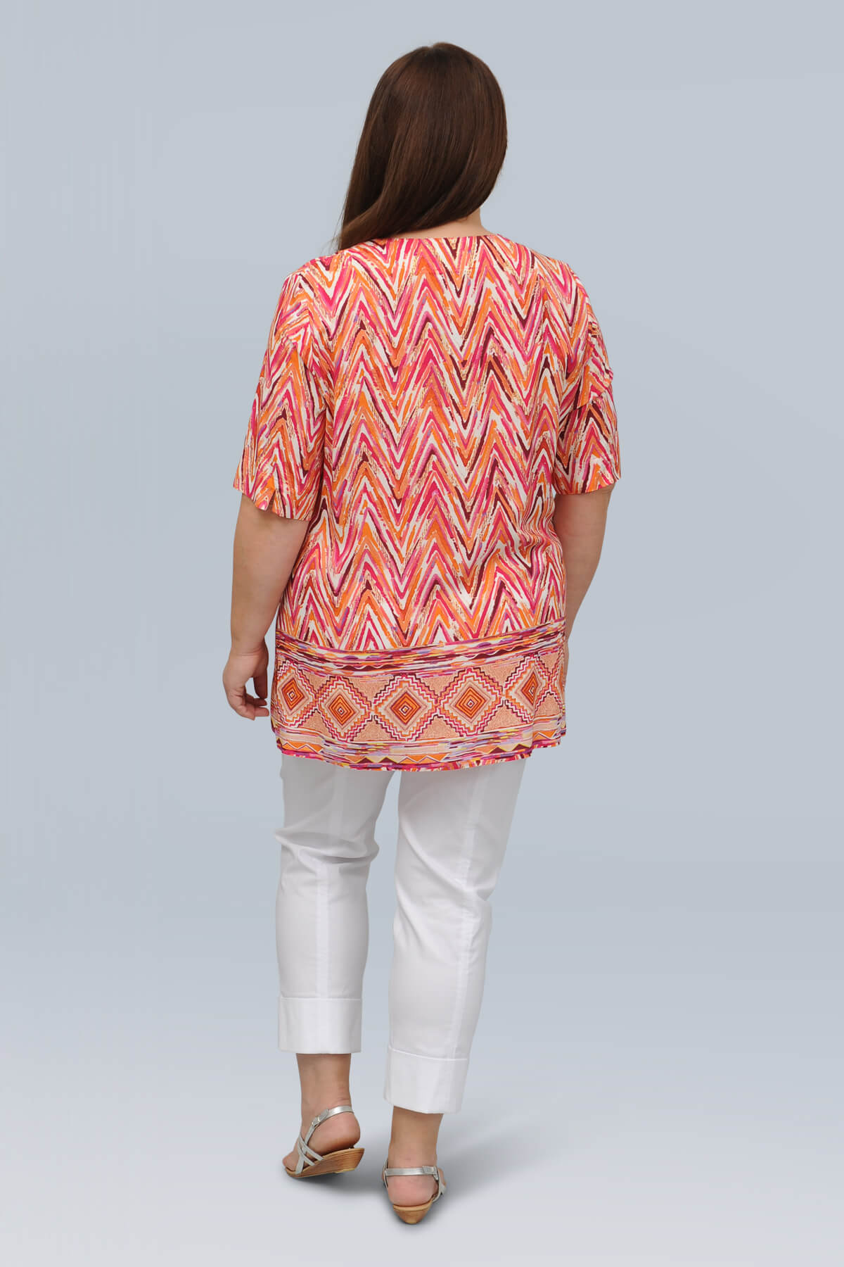 K J Brand zig zag silky tunic - pink/orange