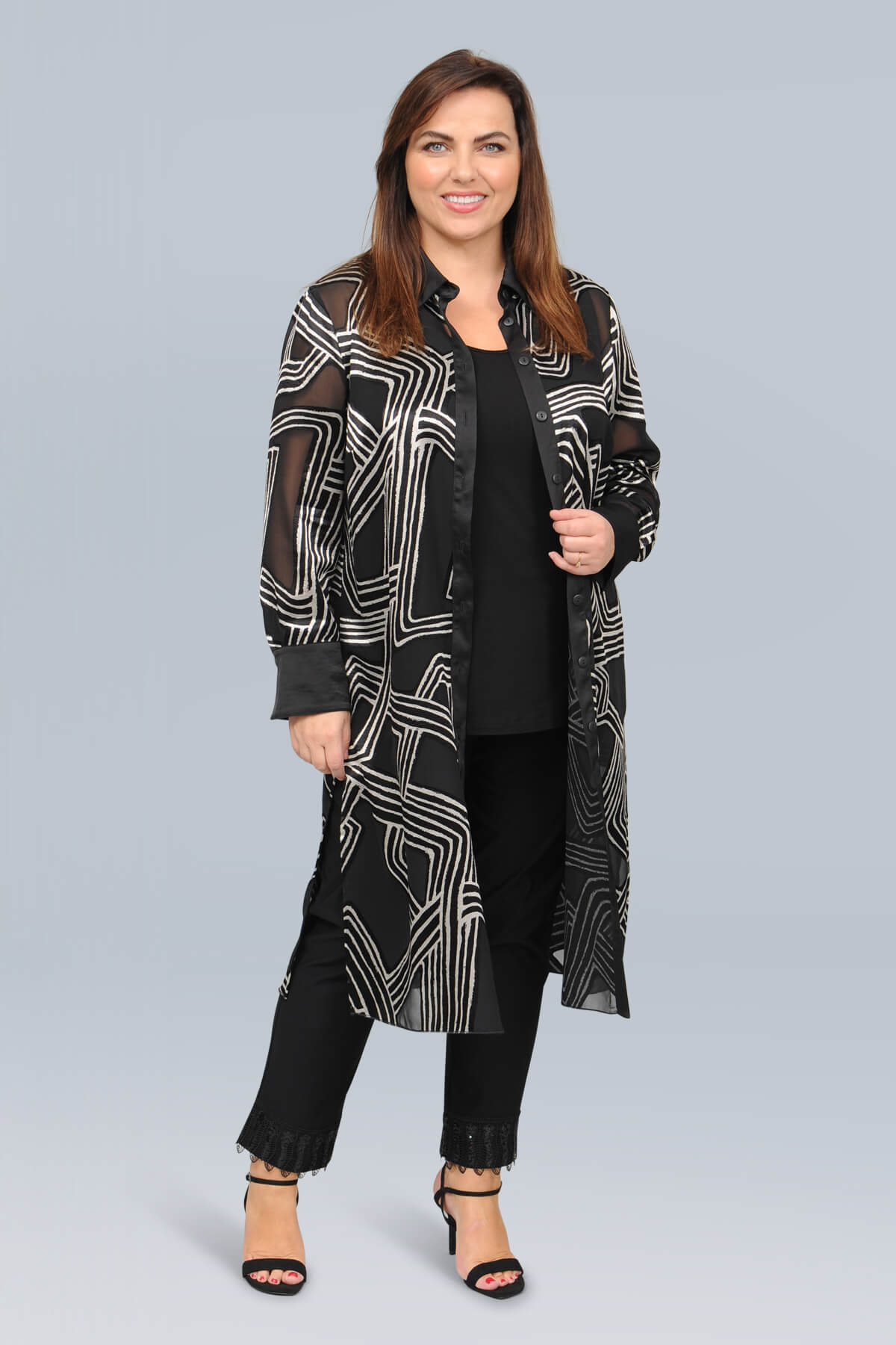 Mona Lisa sheer long shirt jacket - black/silver