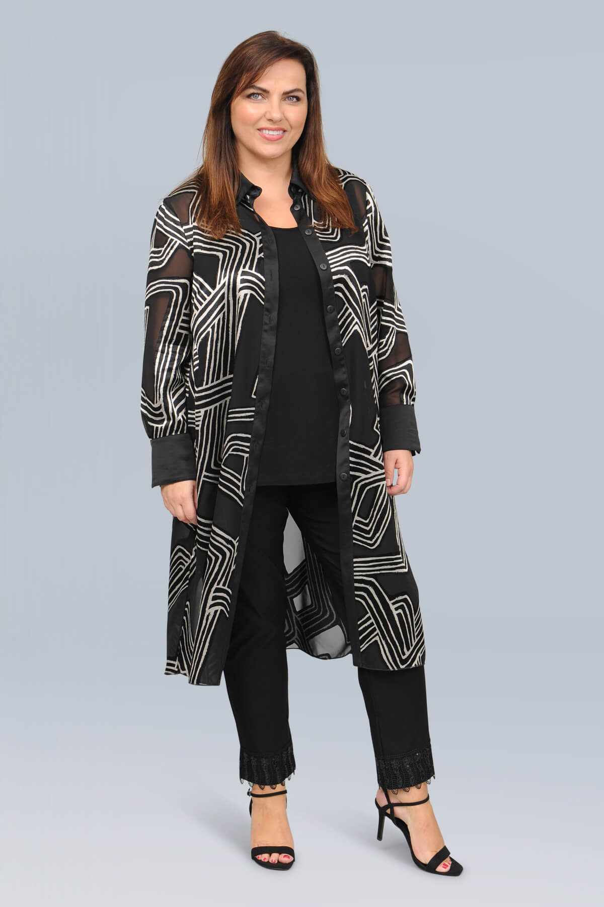 Mona Lisa sheer long shirt jacket - black/silver