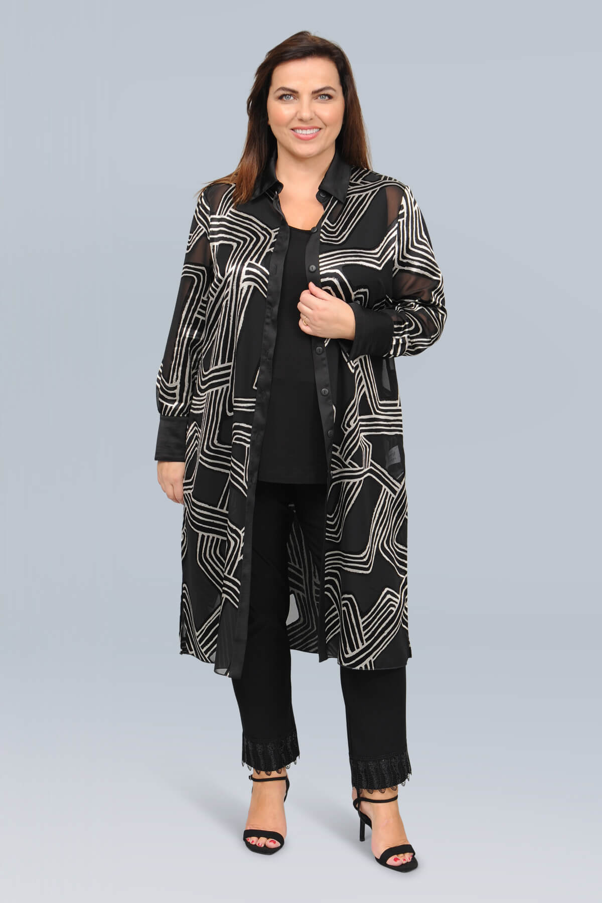 Mona Lisa sheer long shirt jacket - black/silver