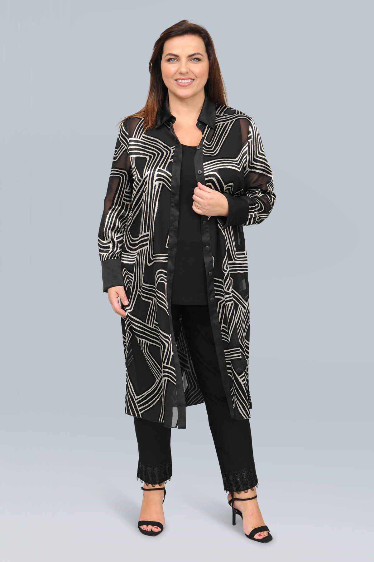 Mona Lisa sheer long shirt jacket - black/silver