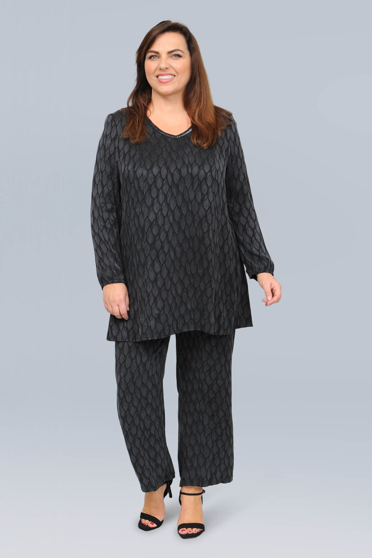 Mona Lisa cupro 'leaf' tunic - charcoal