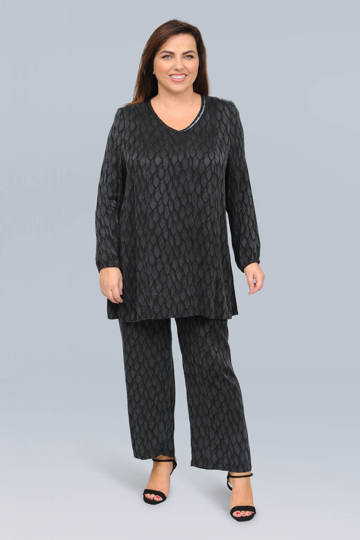 Mona Lisa cupro 'leaf' tunic - charcoal