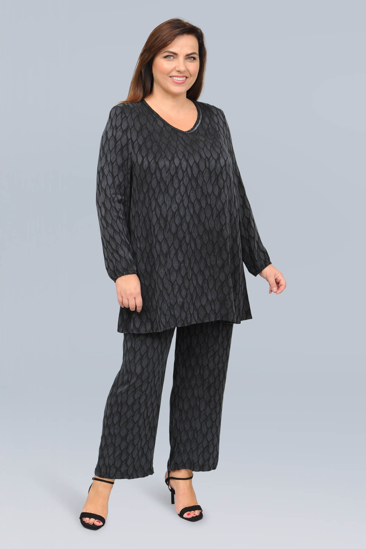 Mona Lisa cupro 'leaf' tunic - charcoal