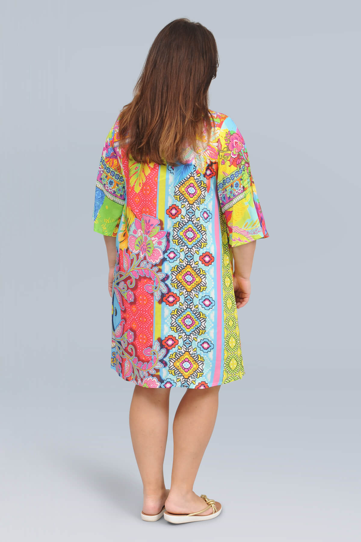 Orientique digital bell sleeve dress/tunic - brights