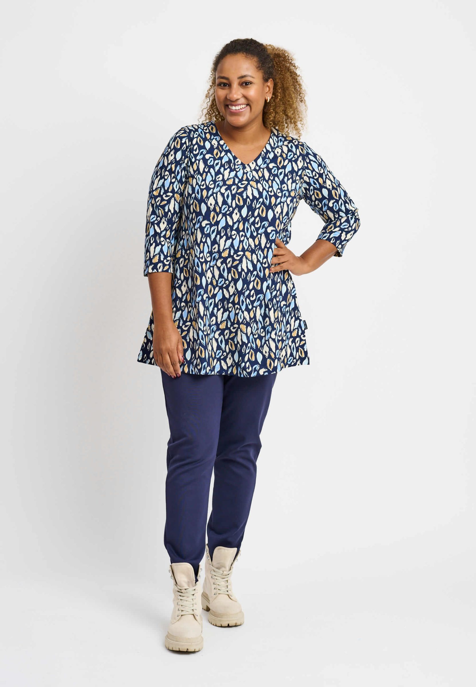 Pont Neuf Melina abstract pebble tunic - navy